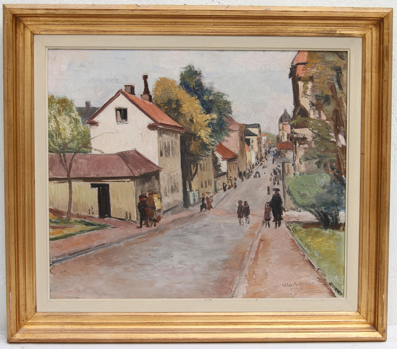 ELLIS WALLIN. Olja på duk. Gatubild, signerad- 1926.