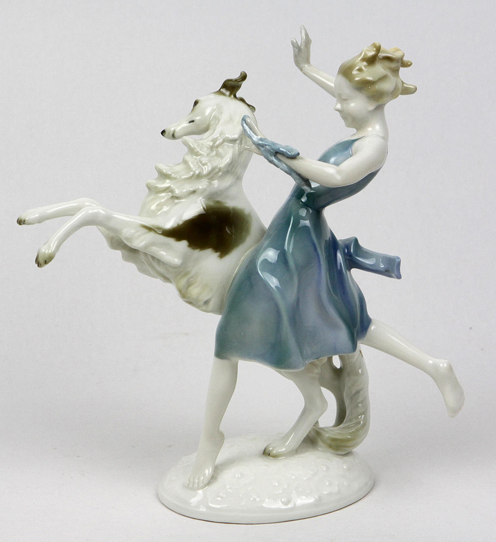 SKULPTUR, Flicka med Borzoi, Hutschenreuther, Karl Tutter.