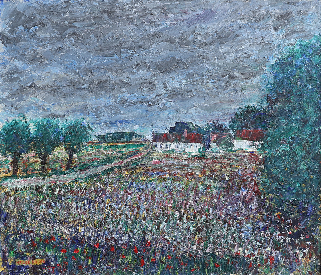 HELGE NILSSON. „BLUMENWIESE“, ÖL AUF HOLZ.