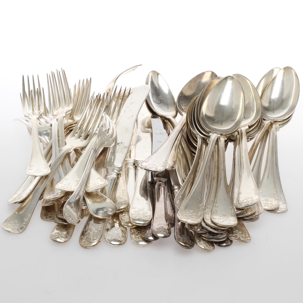 BESTICKSDELAR, 57 delar, nysilver, 1900-tal.