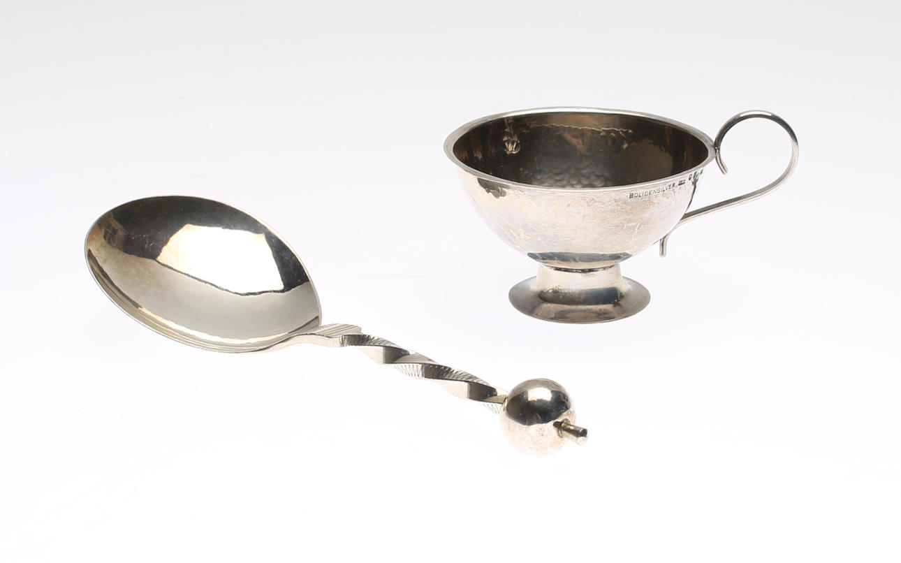 BRÄNNVINSSKED och PUNSCHKOPP, silver, Bolidensilver.