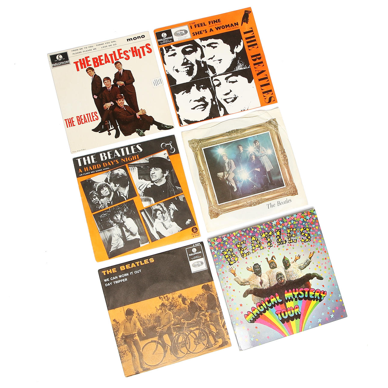 BEATLES, 6 st, singlar och EP. Svenska och Engelska pressningar.1960/70-tal.