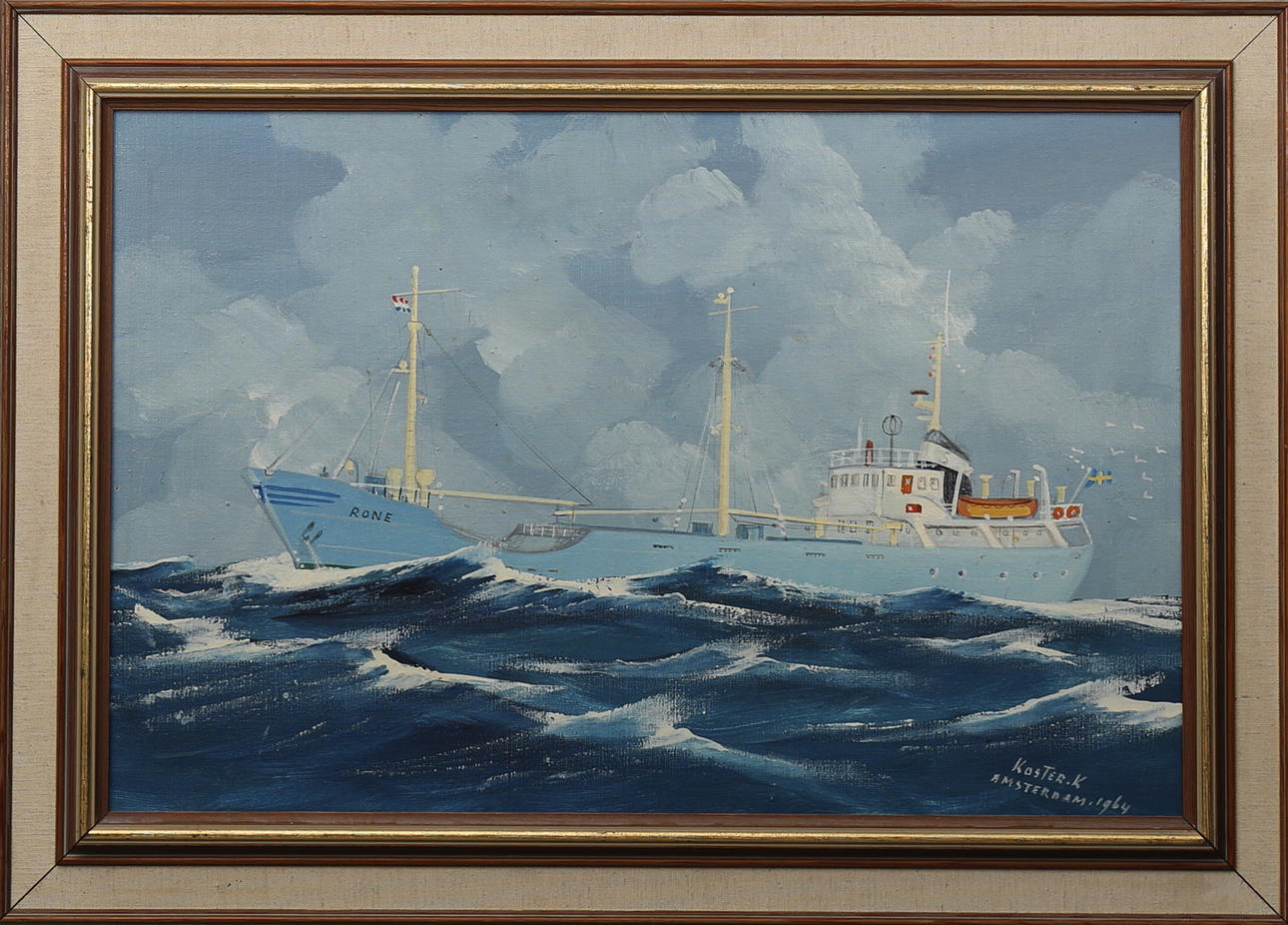 OIDENTIFIERAD KONSTNÄR. "Rone", marin olja på duk, signerad Koster. K, Amsterdam 1964.