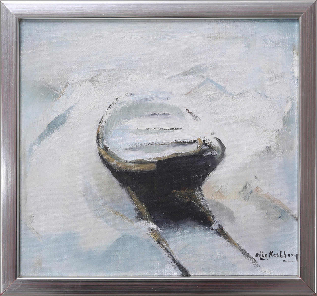 STIG KASTBERG. "Vinterbåt Öland", olja på duk, signerad.