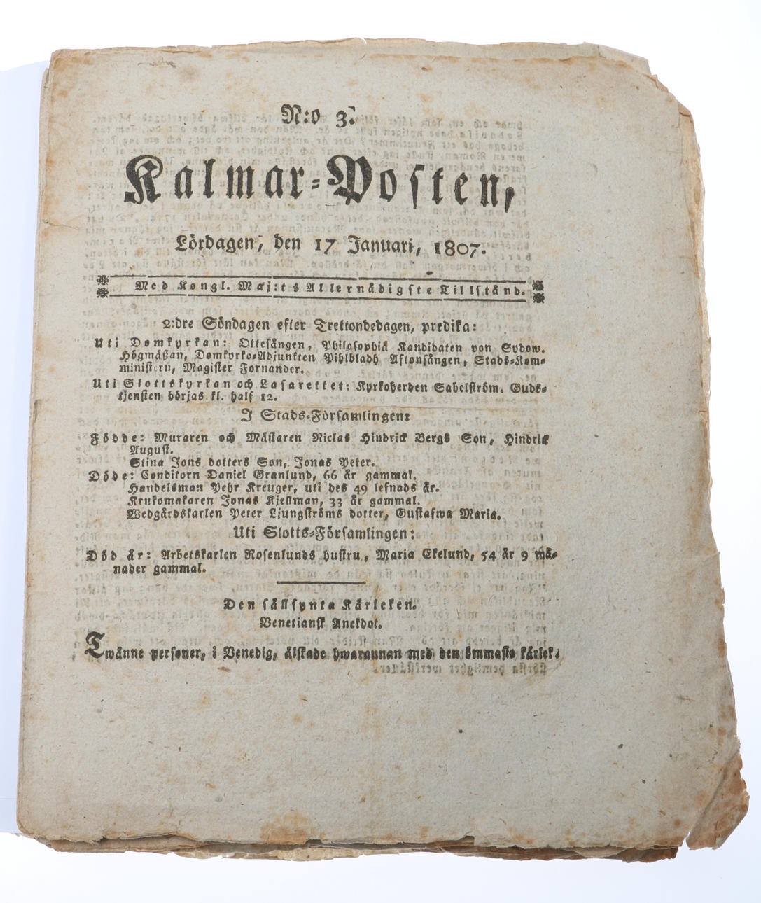 TIDNINGAR, KALMAR POSTEN, 44 nummer 1807-1814.