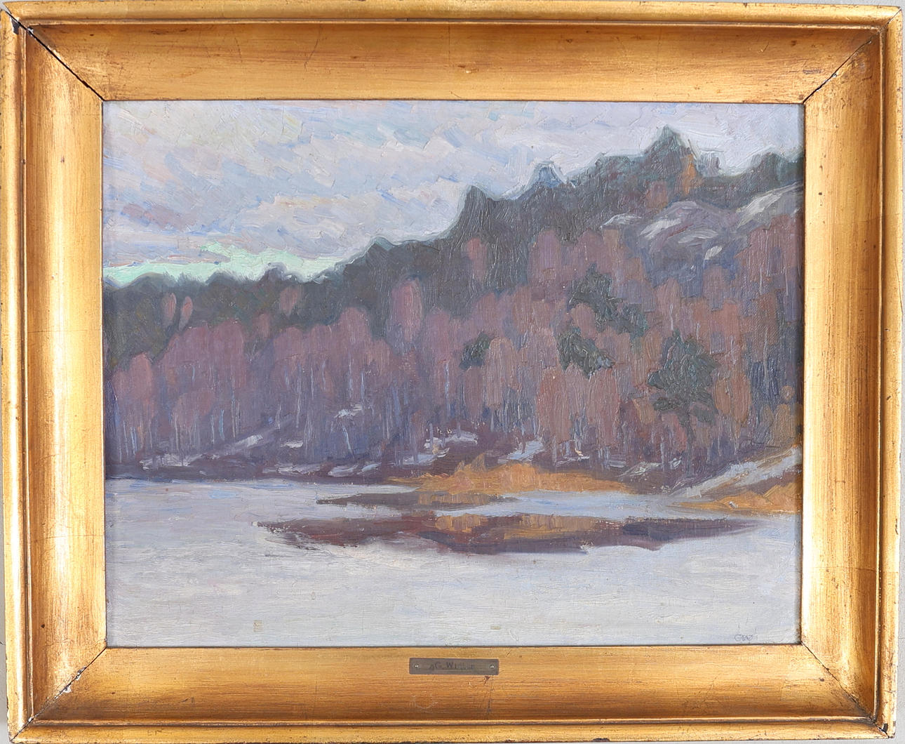 GOTTHARD WIDING. Landscape, oil on panel, monogram signed GW.
