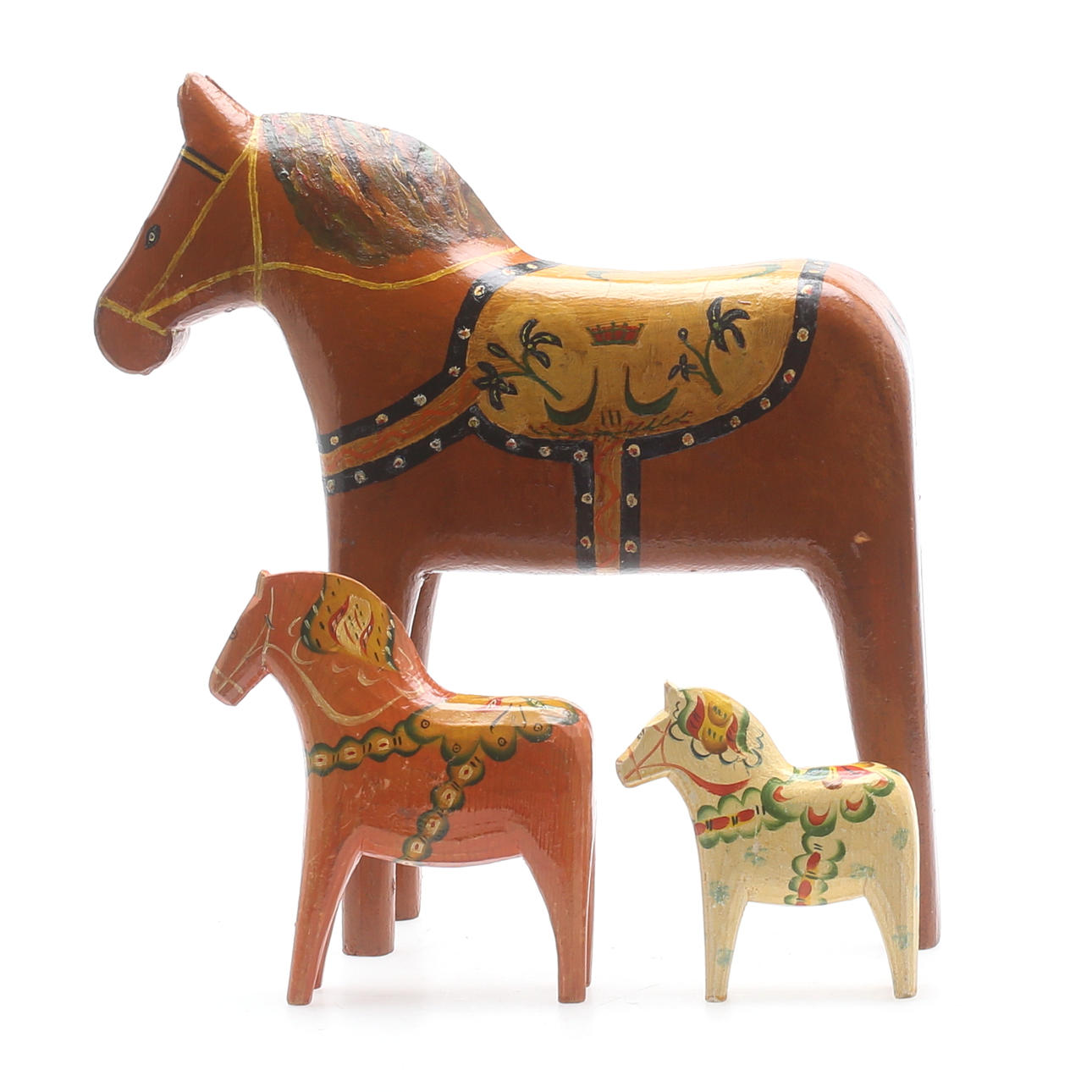 DALAHÄSTAR, 3 st, trä, 1900-tal.