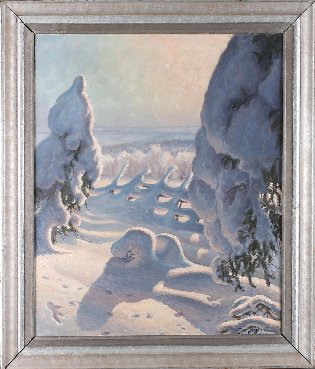 JEAN SKOGLUND. Gärdesgård i kvällssol, olja på duk, signerad.