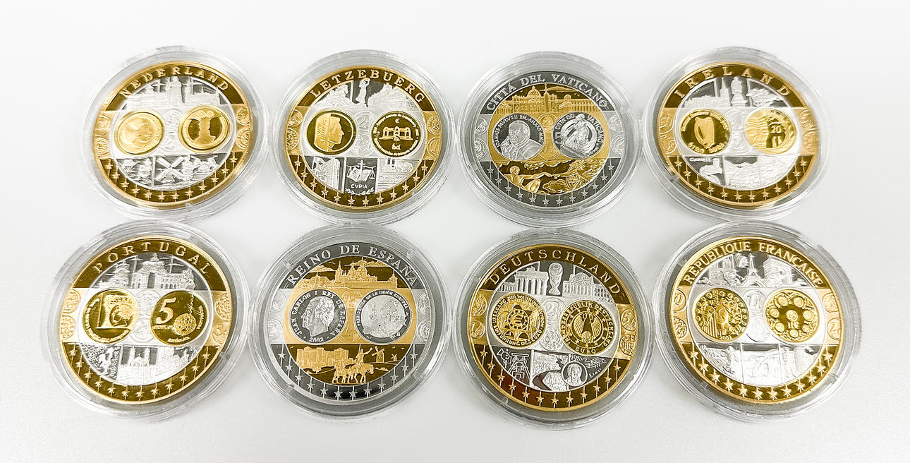 Erindringsmønter Euro. Det er sølv.