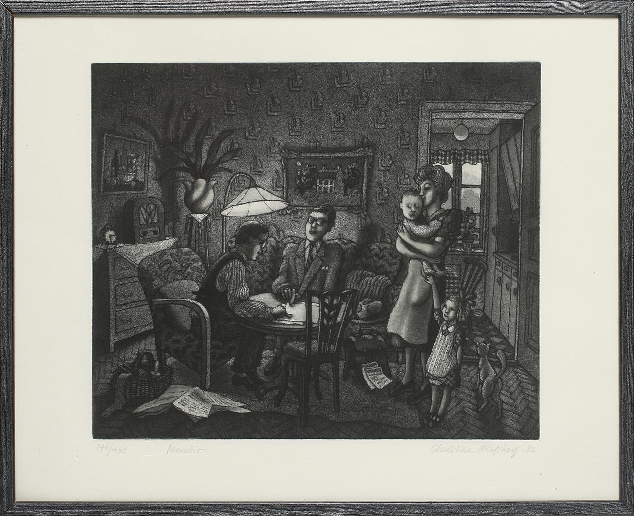 CHRISTINA RINGSBERG. "Mansliv", etsning, signerad, numrerad 171/400 och daterad -82.