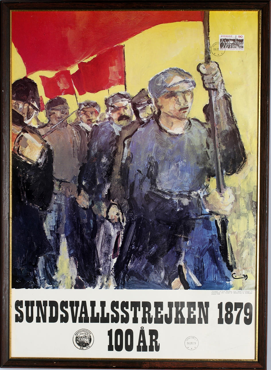 EINAR WENNBERG. Affisch, "Sundsvallsstrejk 1879 -100 år", signerad i plåten.