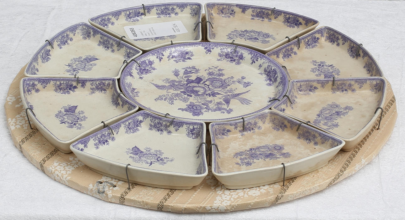 CABARET , 9 delar, "Lila Fasan", Gustavsberg, 1800/1900-tal.