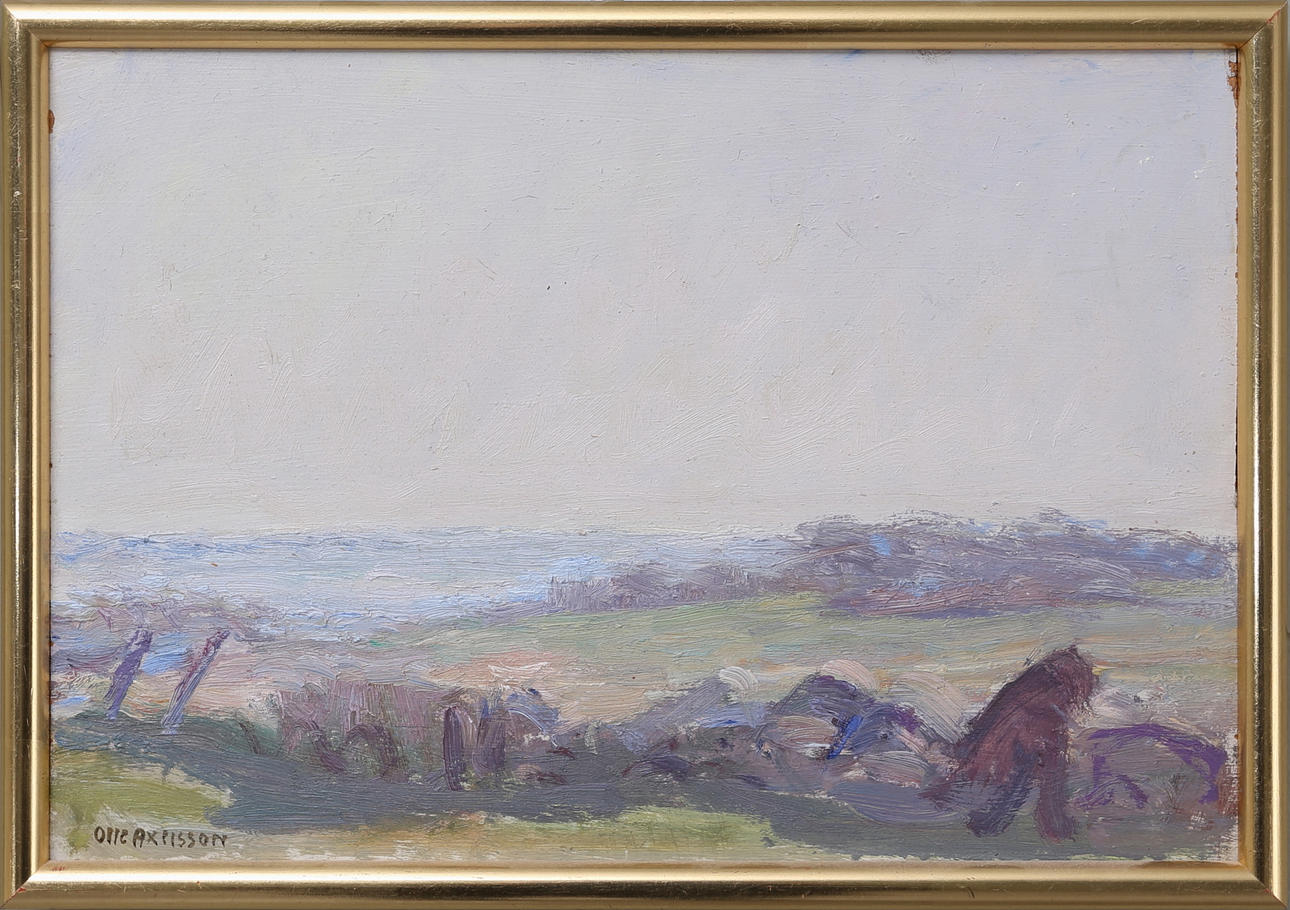 OLLE AXELSSON. Strandmotiv, olja på pannå, signerad.