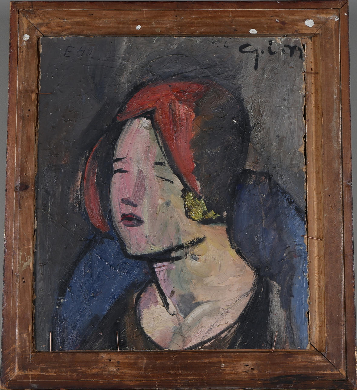 OIDENTIFIERAD KONSTNÄR. Dubbelsidig målning; porträtt samt stilleben, olja på pannå, otydligt signerad.