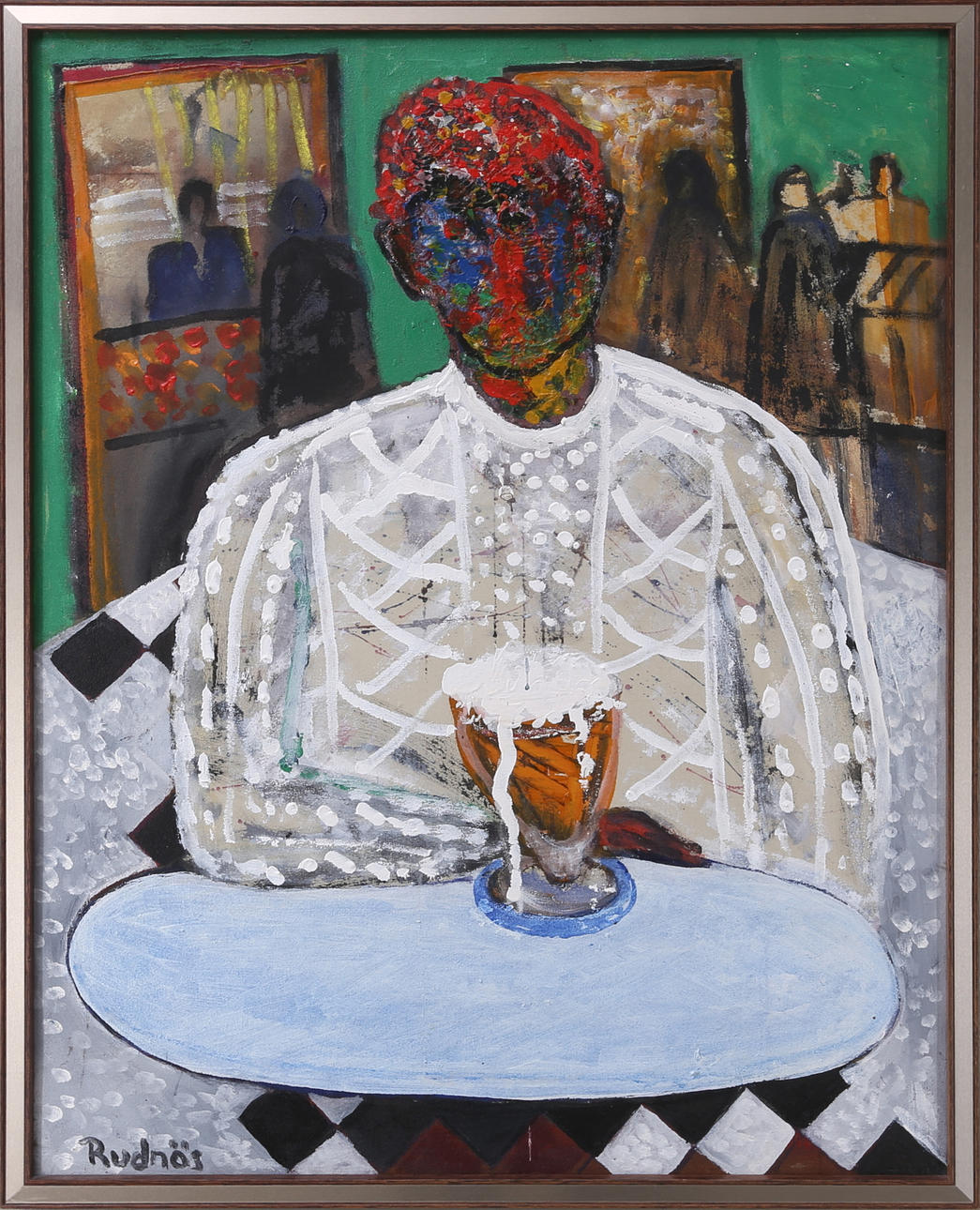 STEN-BIRGER RUDNÄS. "Stamgästen", olja på duk, signerad.