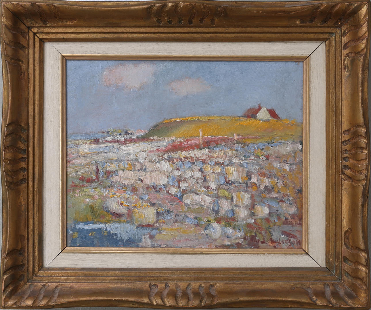CARL ANDERSSON. Stenig strand Öland, olja på trä, signerad, 1944.