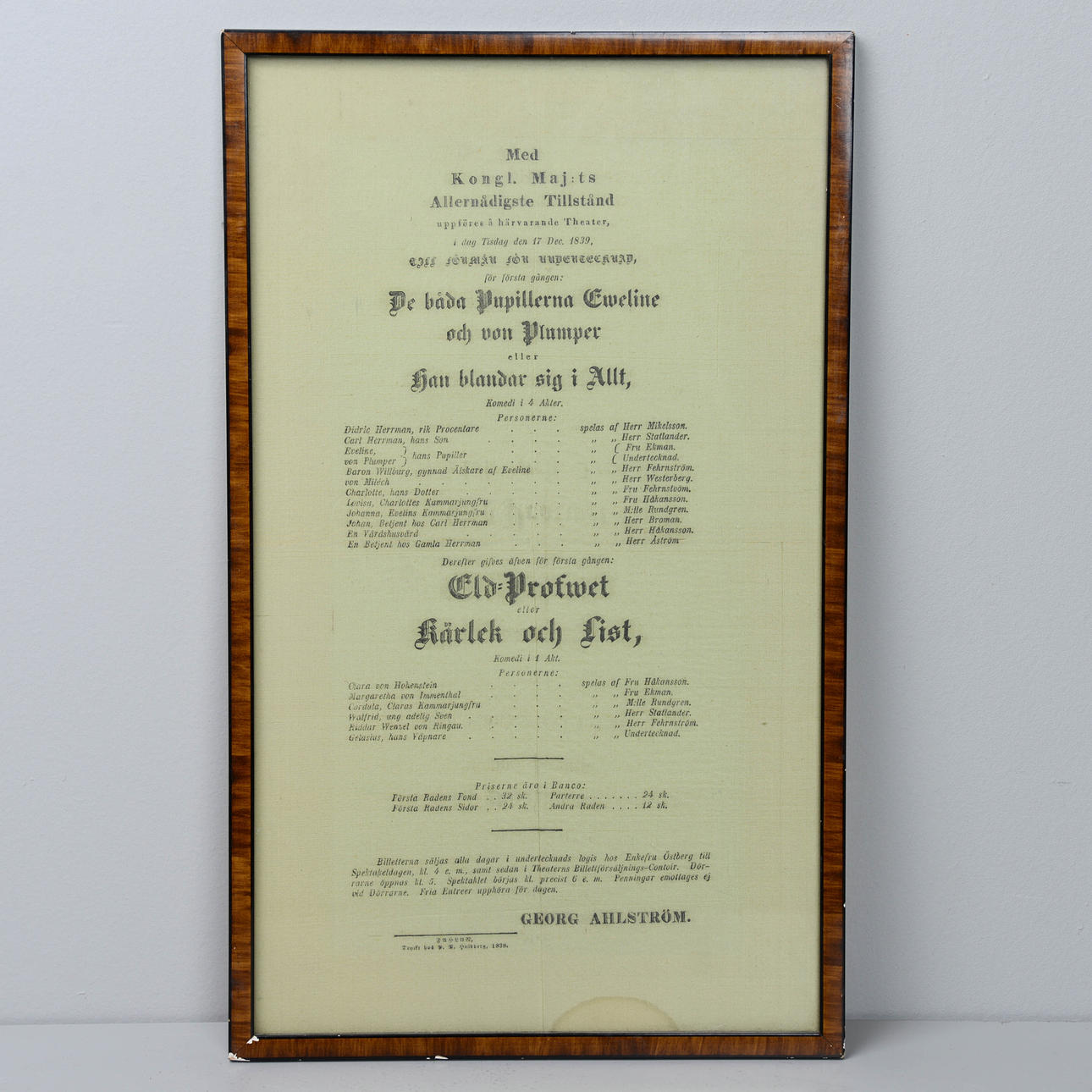 THEATRE POSTER, 1839.