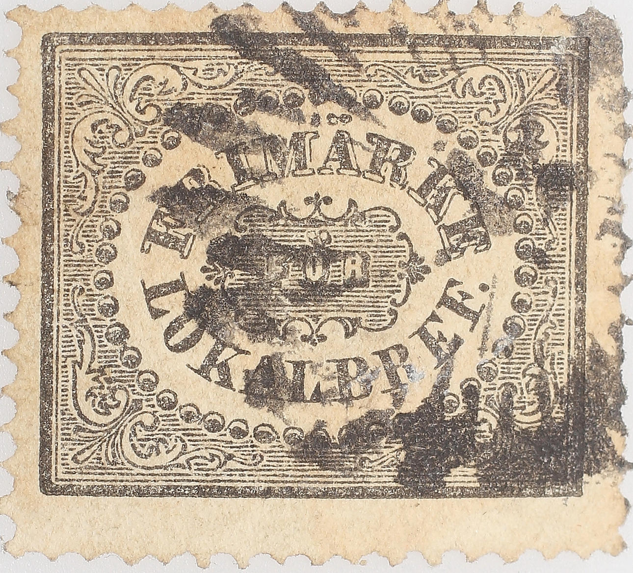 FRIMÄRKE, Svarta Lokal, 3 öre, 1856-1858, Stockholm.