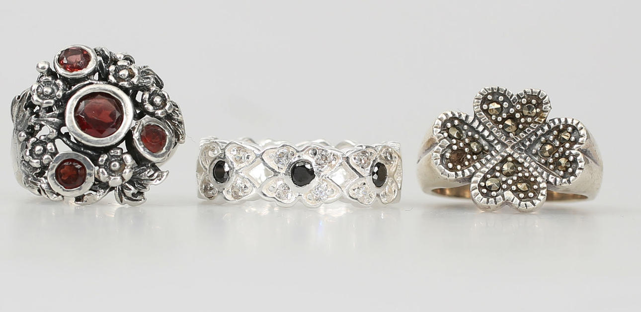 RINGAR, sterlingsilver och stenar, 3 stycken, 1900-2000-tal.