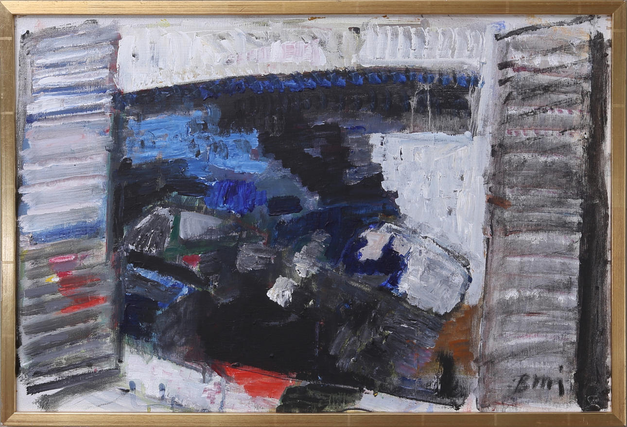 BRITTMARI JACOBSON. "Öppet fönster", olja på pannå, signerad.