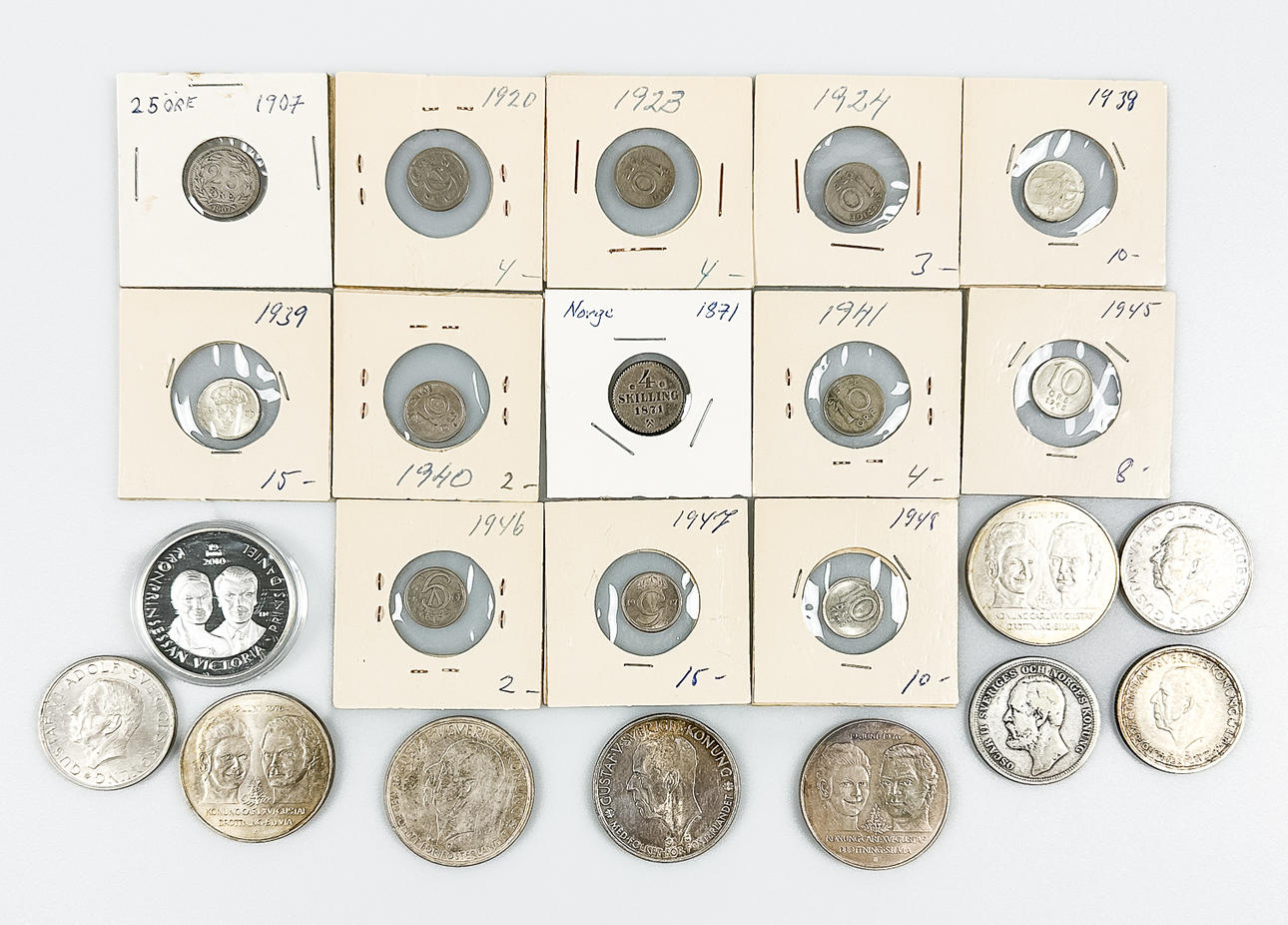 Sæt mønter Sverige plus en fra Norge.