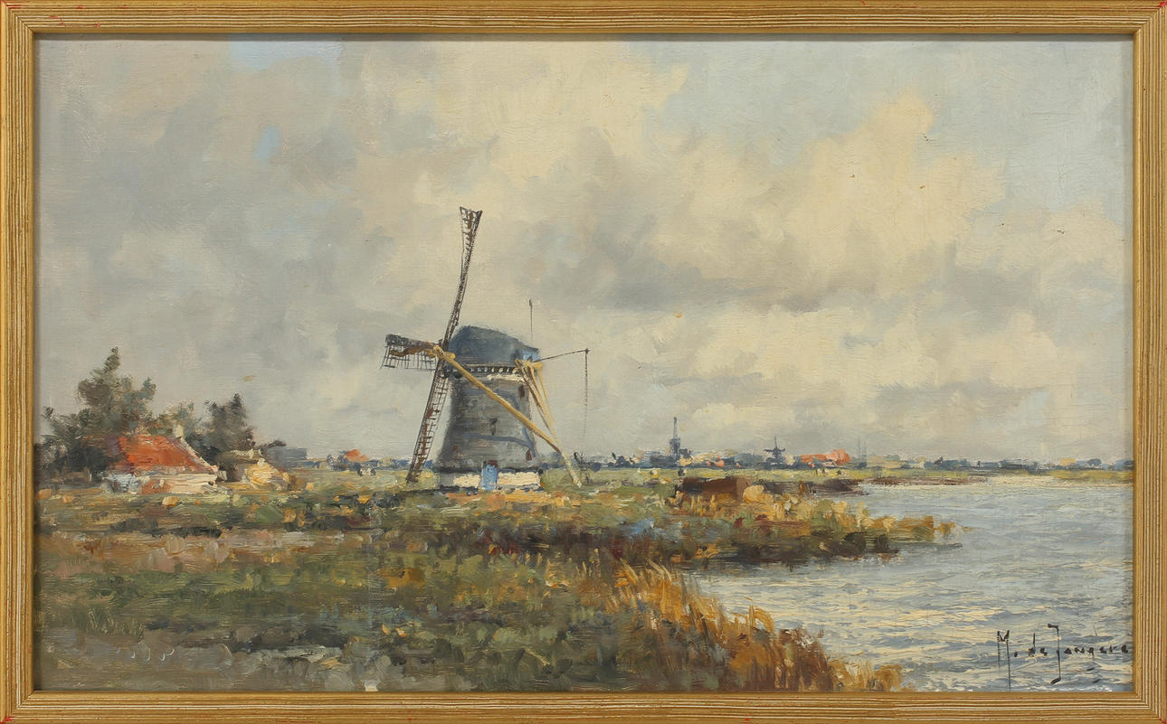 MARINUS JOHANNES DE JONGERE. "Molen bij Zeventien". Olja på duk, signerad.