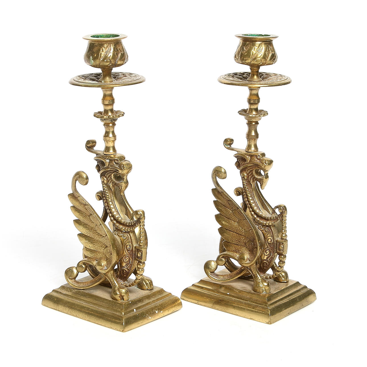 LJUSSTAKAR, ett par, mässing. 1900-tal.