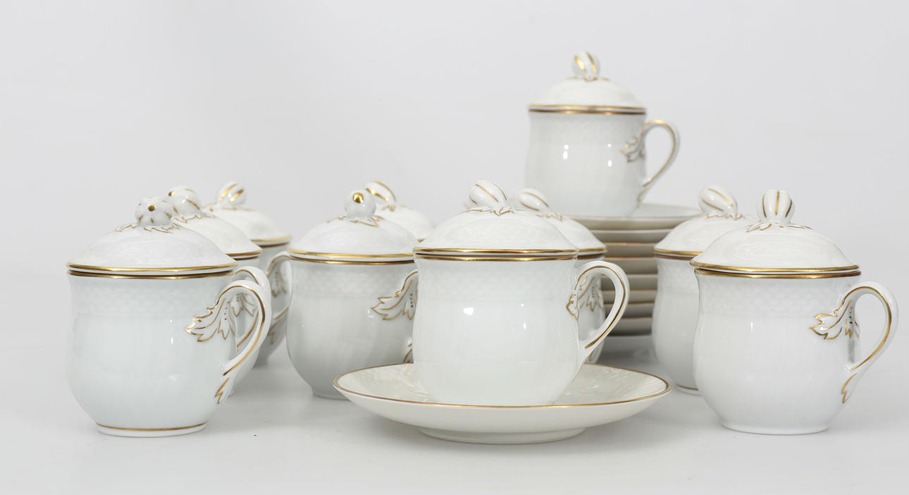 CREMEKOPPAR MED FAT, porslin, 10 stycken, Karlskrona.