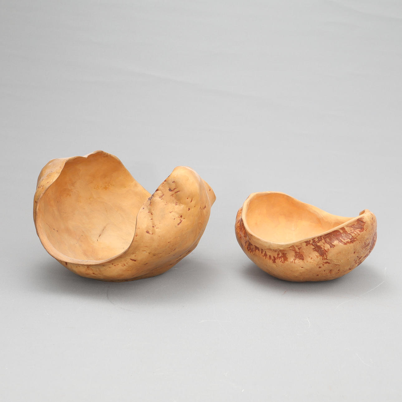 TWO BIRCH VRILBOWLS, signed J.L., and dated 1981.