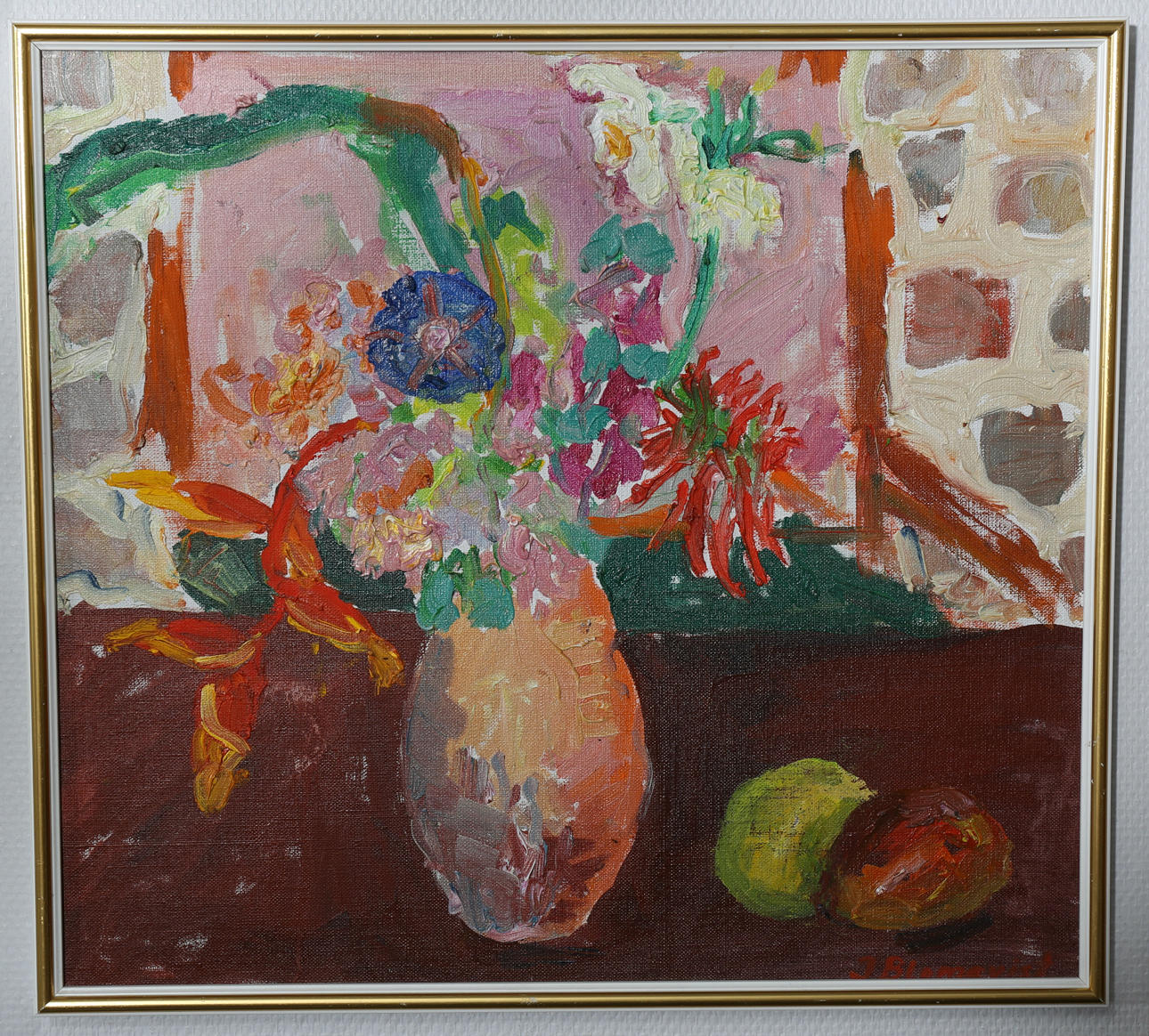 INGE BLOMQVIST. Olja på duk, Stilleben med blommor, signerad I Blomqvist.