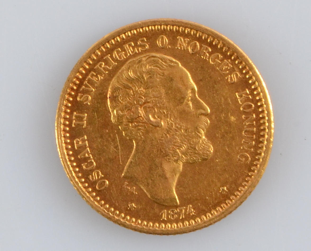GULDMYNT, 10 kronor, 1874, Sverige.