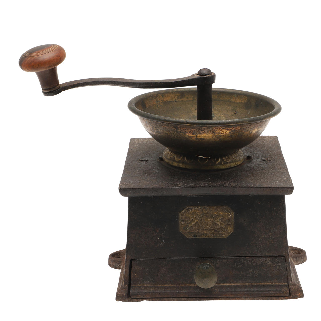 A CAST IRON TABLE TOP COFFEE GRINDER.