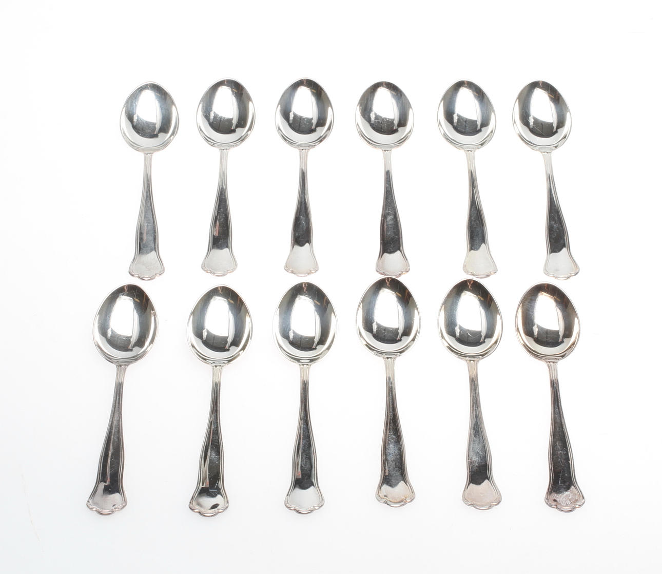 KAFFESKEDAR, tolv stycken, GAB, "Symfoni", Silver, vikt cirka 159 gram.