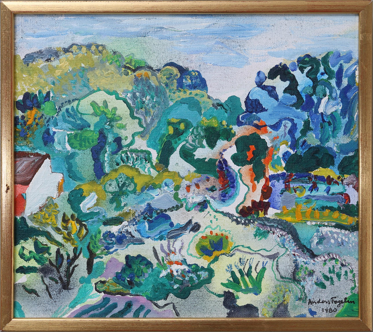 ANDERS FOGELIN. Landskapsmotiv, olja på pannå, signerad och daterad 1980.