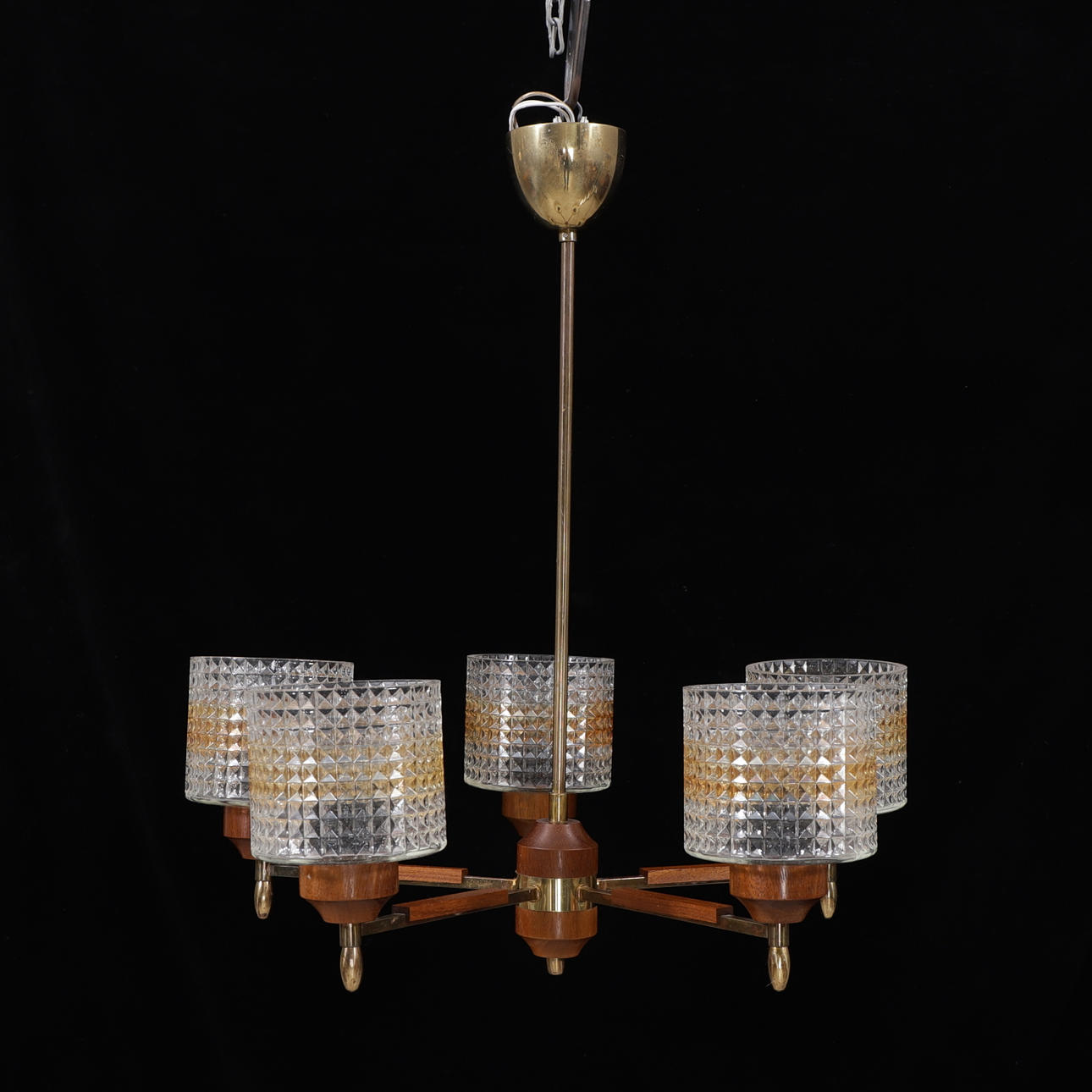 A teak/glass ceiling lamp, 1960s.