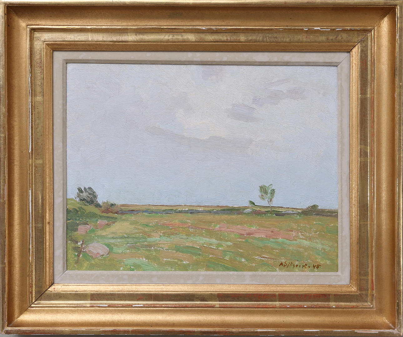 ALEX SJÖGREN. Landskapsmotiv, olja på pannå, signerad och daterad - 45.