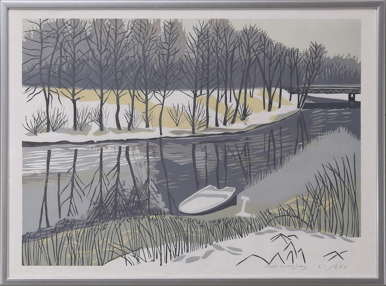 SVEN LJUNGBERG. Vinterbåt, träsnitt, numrerad 21/200, signerad.