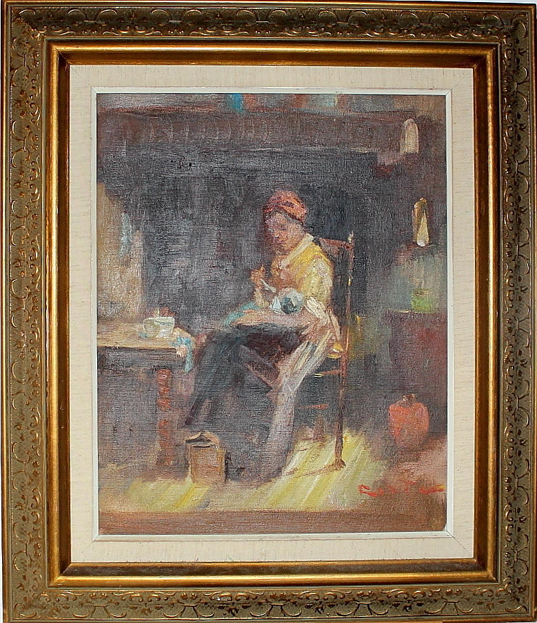 NICOLAI COSTER. olja på duk, kvinna som matar sitt barn, signerad.