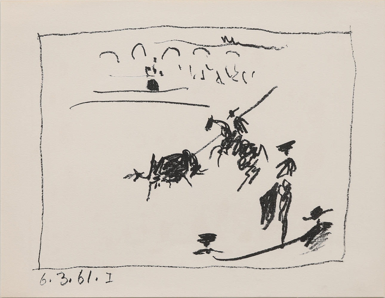 PABLO PICASSO. “La Pique”, lithograph, from “A los Toros avec Picasso”, dated in print 6.3.61.