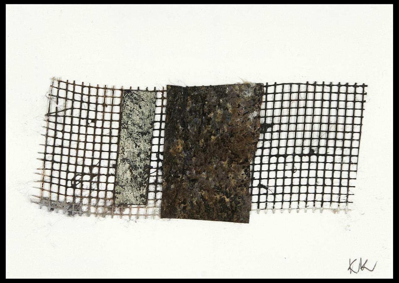 KIA KINELL (1953). Composition with appliqués, monogram signed KK, mixed media.