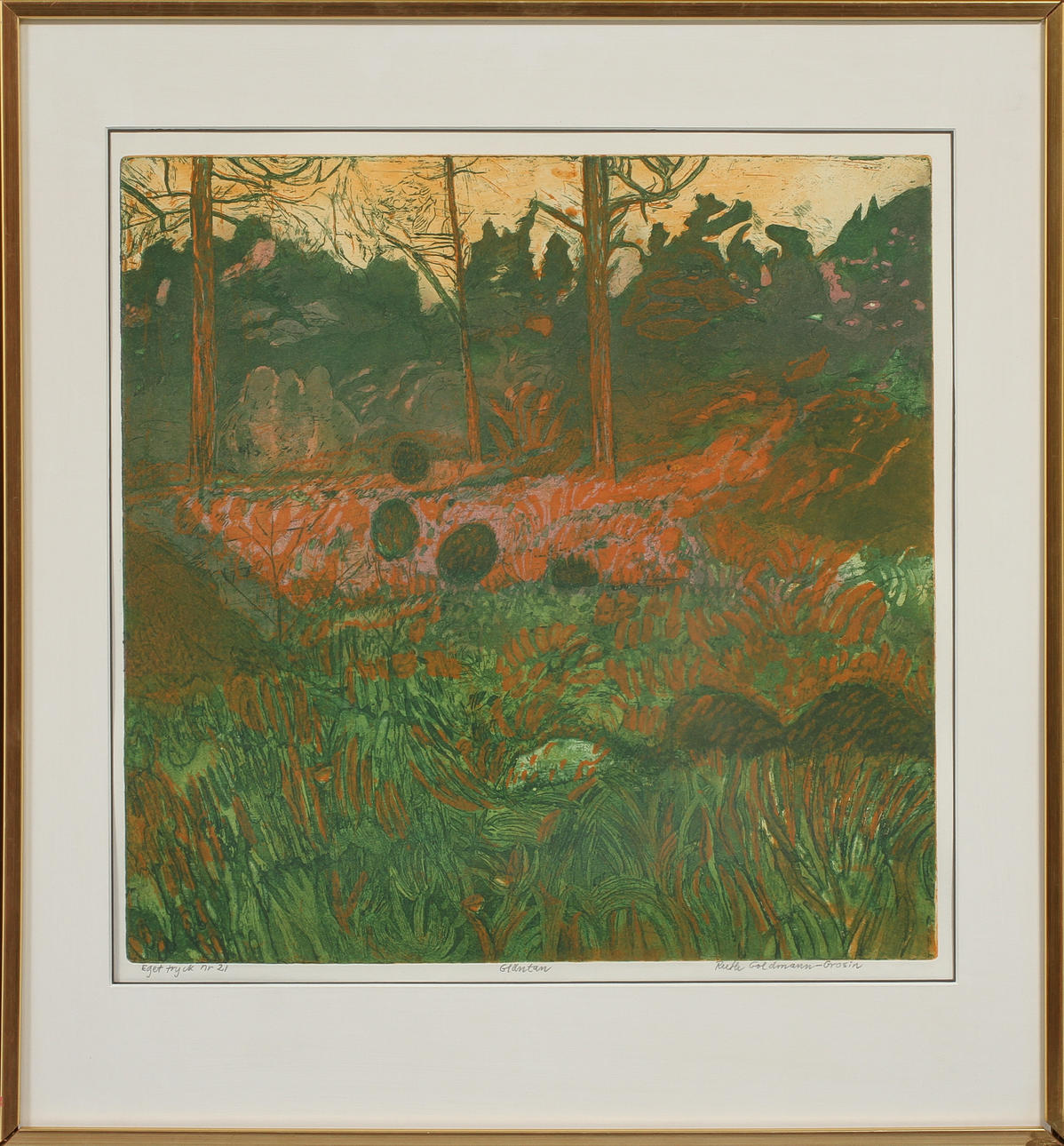 RUTH GOLDMANN-GROSIN. "Gläntan", litografi, eget tryck nr 21.