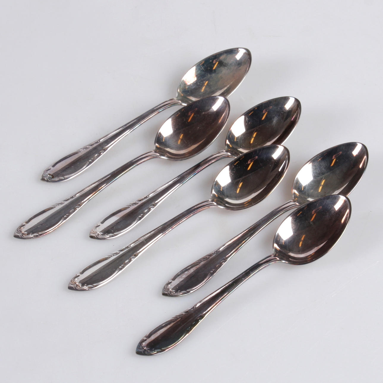 KAFFESKEDAR, 6 st. Silver, "Slottsbarock", Hallbergs Guldsmeds Ab C G, 1955.