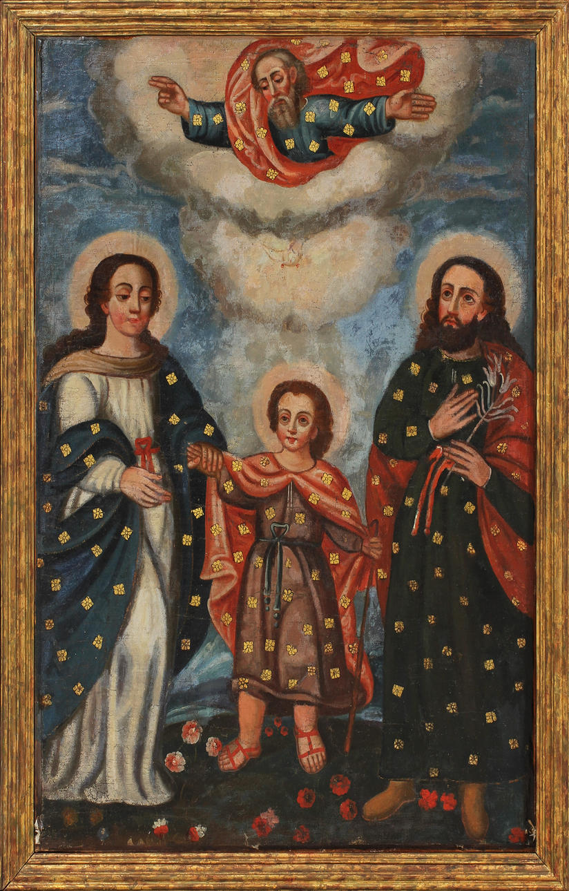 SPANSK KOLONIAL SKOLA 1700-TAL. Den heliga familjen. Olja på duk.