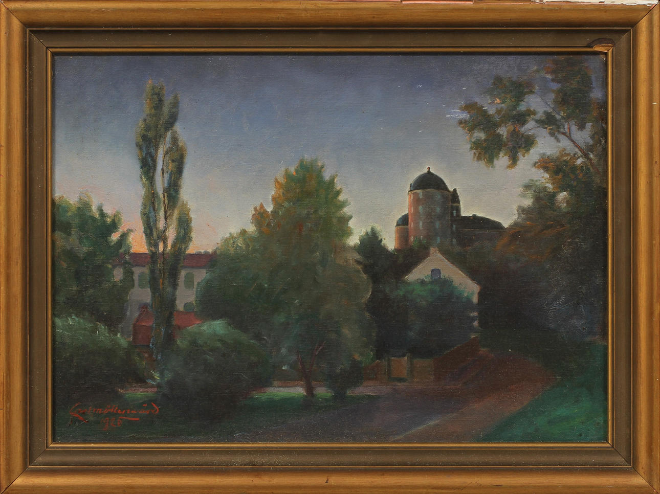 CARL MÖLLERSWÄRD. Vy över Uppsala slott, signerad och daterad 1925.