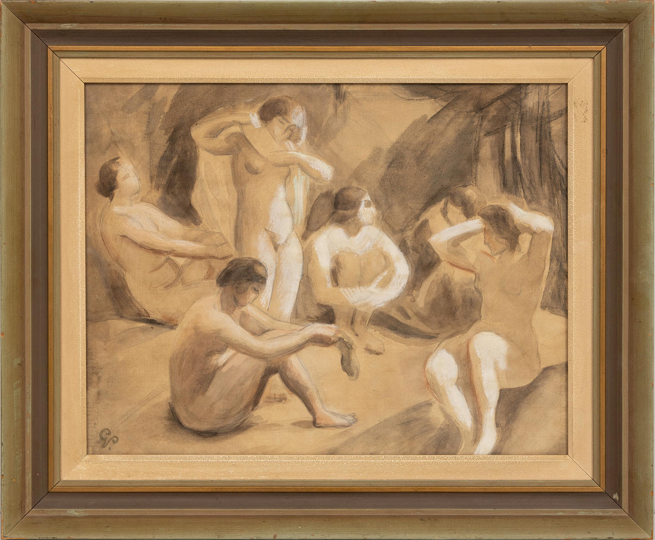 GEORG PAULI. Nackte Damen, Mischtechnik auf Papier, monogrammiert.