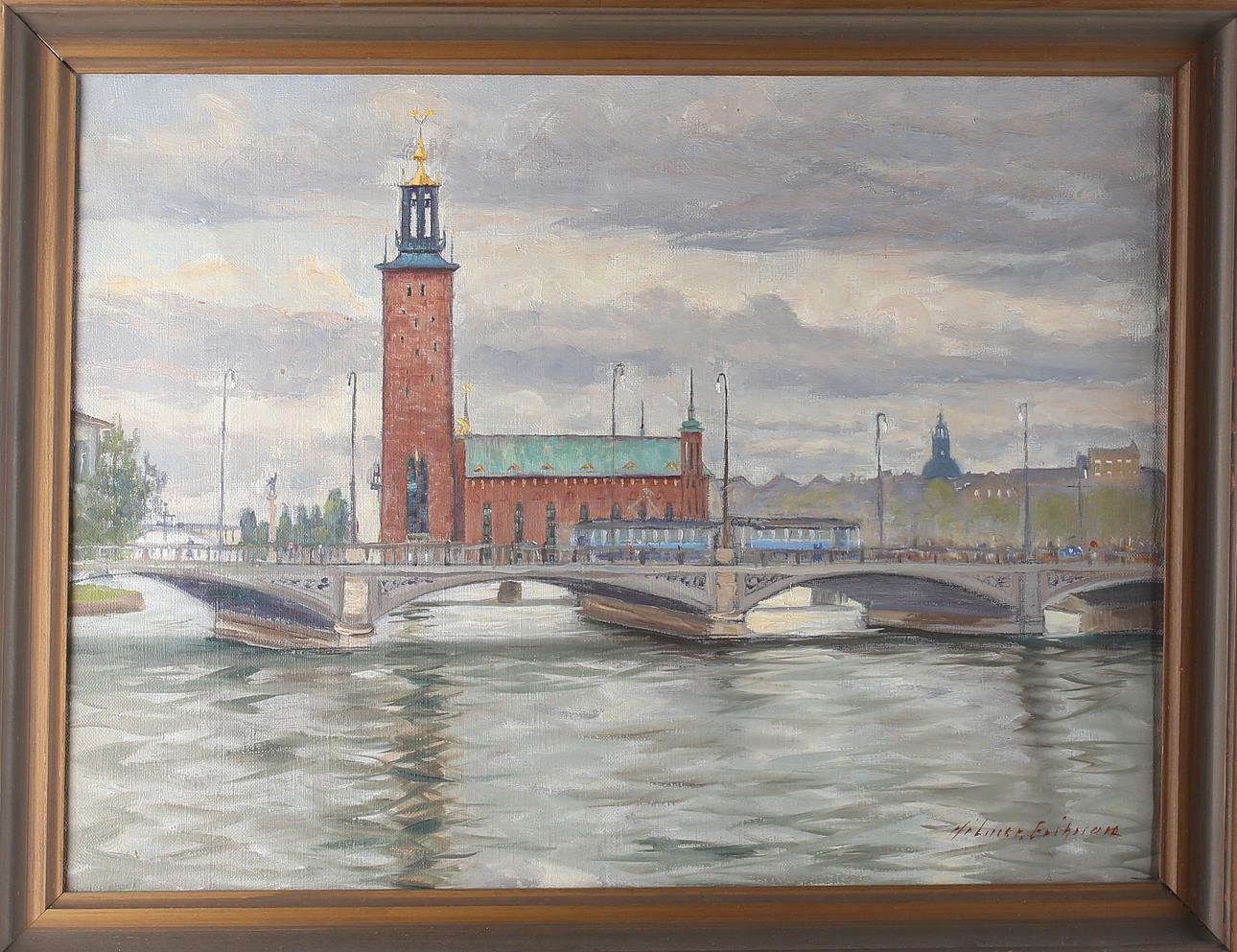 HILMER ERIKSSON. Stockholms Stadshus, olja på duk, signerad.