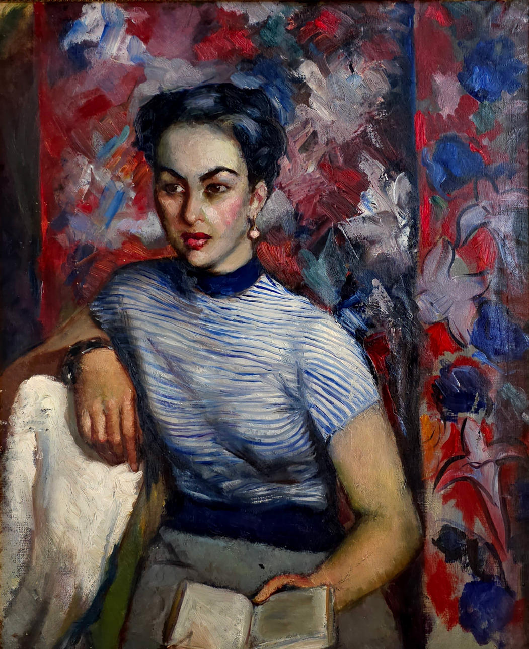 ANÓNIMO SIGLO XX. Reading pause. Oil on canvas.