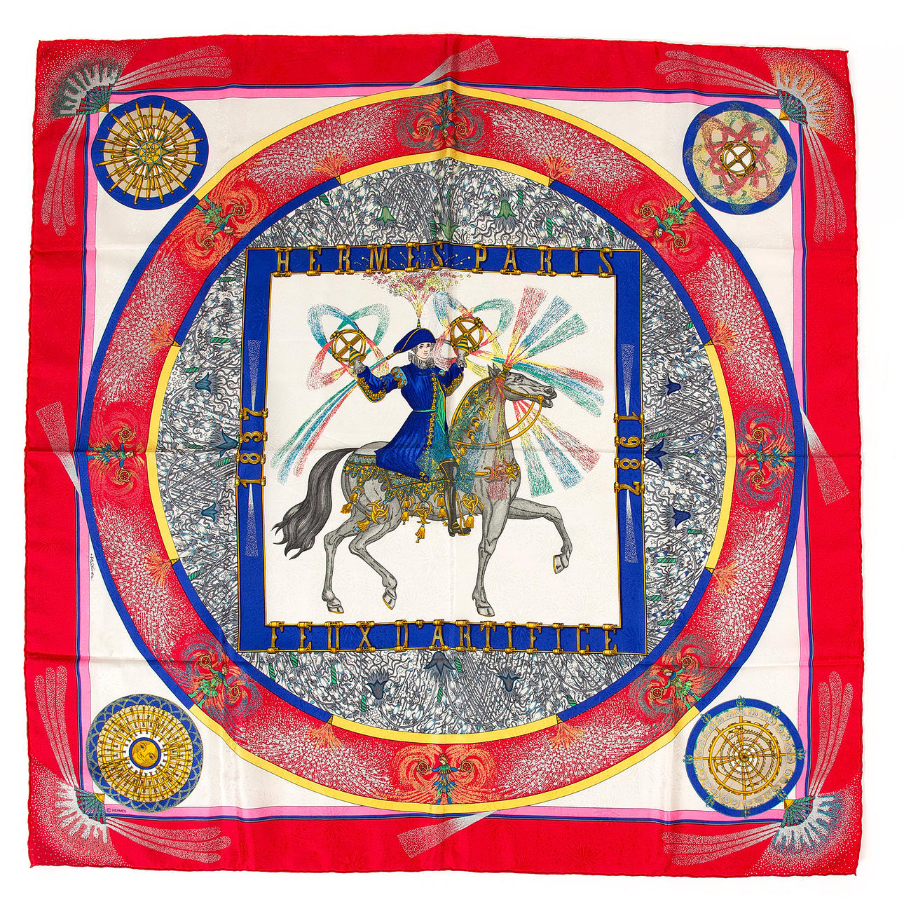 HERMÈS, scarf, "Feux d'Artifices", siden.