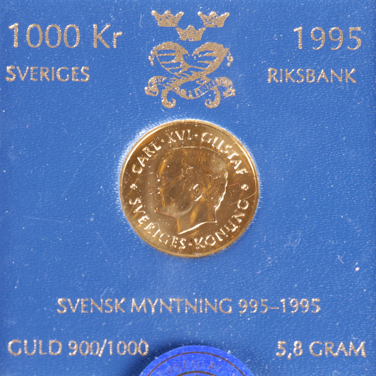 GULDMYNT, 1000 kr, 5,8 g, 21,6 K, Svensk myntning 995-1995.