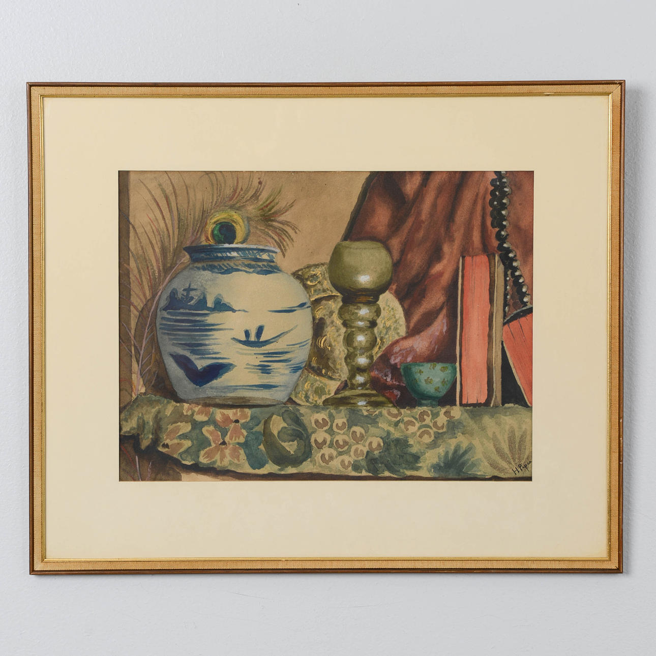 OIDENTIFIERAD KONSTNÄR. Bodegón, acuarela, firmado H Piper.